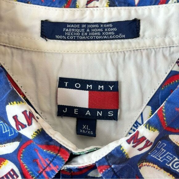 Vintage Tommy Jeans All Over AOP Baseball Button Shirt 90s Streetwear Size XL - Picture 5 of 12